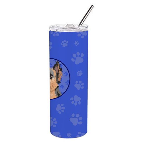 Yorkie Black and Gold #2  Stainless Steel 20 oz Skinny Tumbler, Blue - Picture 3 of 4